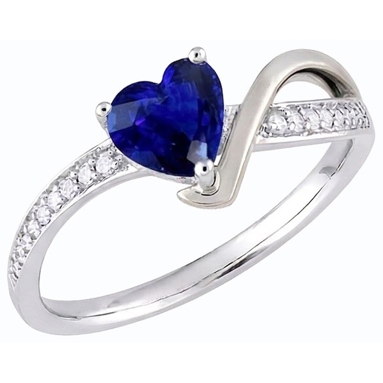 Bague Coeur Saphir Bleu Pierres Précieuses Tige Torsadée Diamants 2.50 Carats