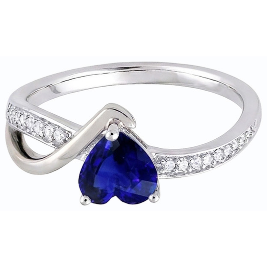 Bague Coeur Saphir Bleu Pierres Précieuses Tige Torsadée Diamants 2.50 Carats