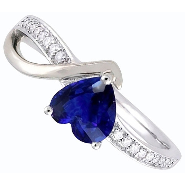 Bague Coeur Saphir Bleu Pierres Précieuses Tige Torsadée Diamants 2.50 Carats