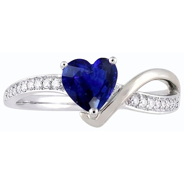 Bague Coeur Saphir Bleu Pierres Précieuses Tige Torsadée Diamants 2.50 Carats