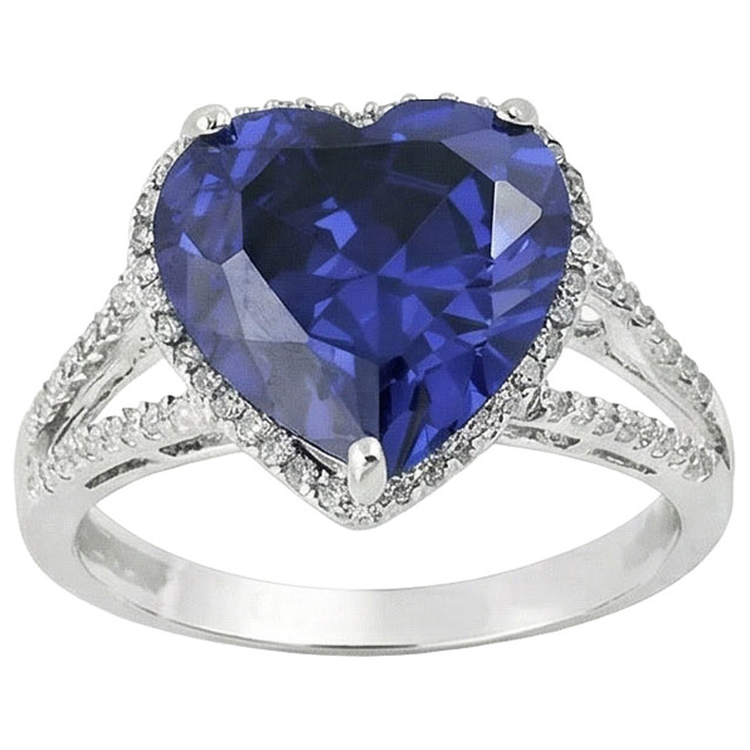 Bague Coeur Saphir Sri Lanka Diamants Naturels Extraits des Mines ( et non cultivés en laboratoire ) Or Blanc 14K 9.50 Carat