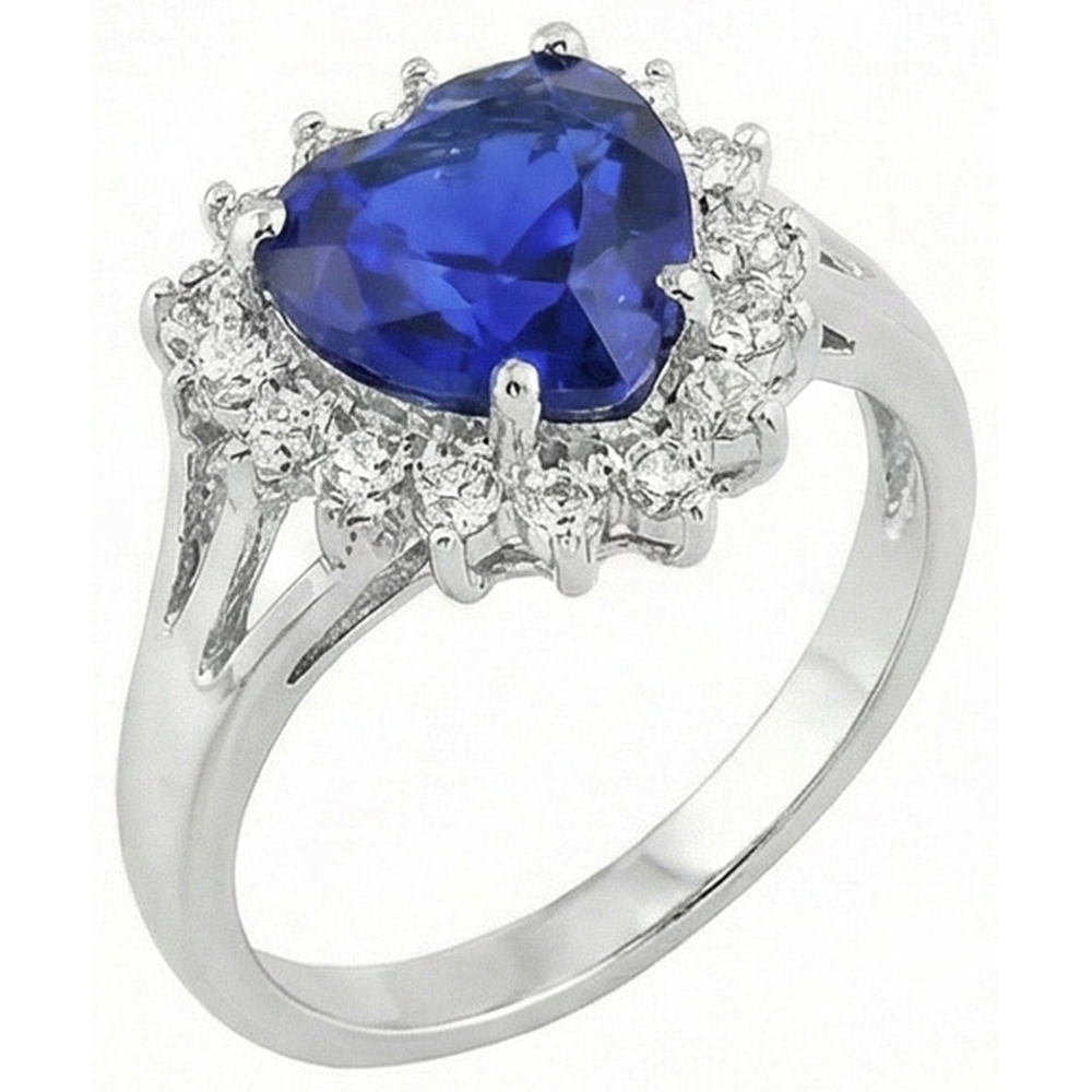 Bague Coeur Sri Lanka Saphir Bleu Et Diamants Naturels Extraits des Mines ( et non cultivés en laboratoire ) 7.61 Ct