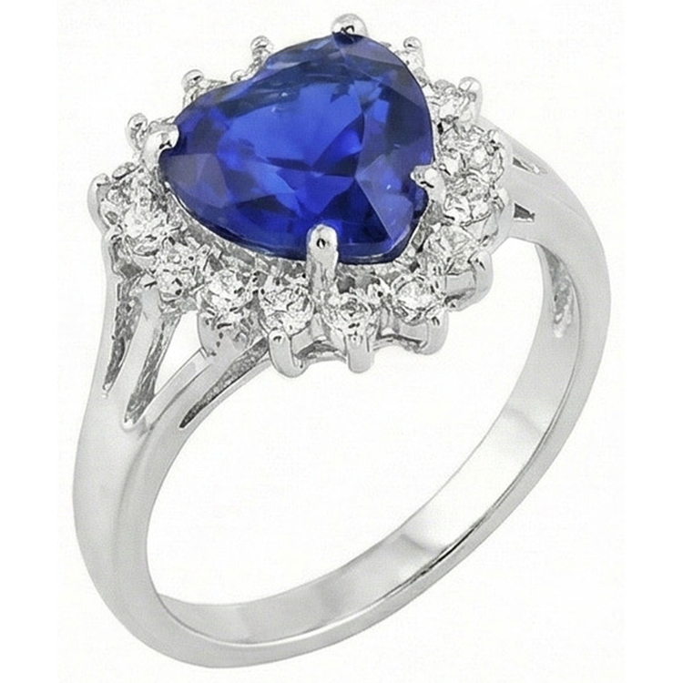 Bague Coeur Sri Lanka Saphir Bleu Et Diamants Naturels Extraits des Mines ( et non cultivés en laboratoire ) 7.61 Ct