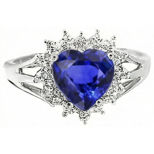Bague Coeur Sri Lanka Saphir Bleu Et Diamants Naturels Extraits des Mines ( et non cultivés en laboratoire ) 7.61 Ct