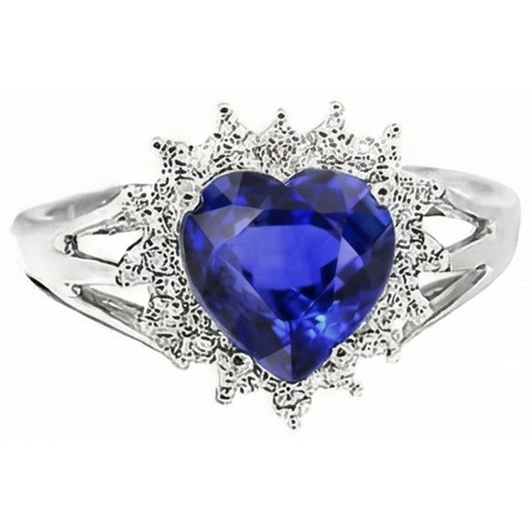 Bague Coeur Sri Lanka Saphir Bleu Et Diamants Naturels Extraits des Mines ( et non cultivés en laboratoire ) 7.61 Ct