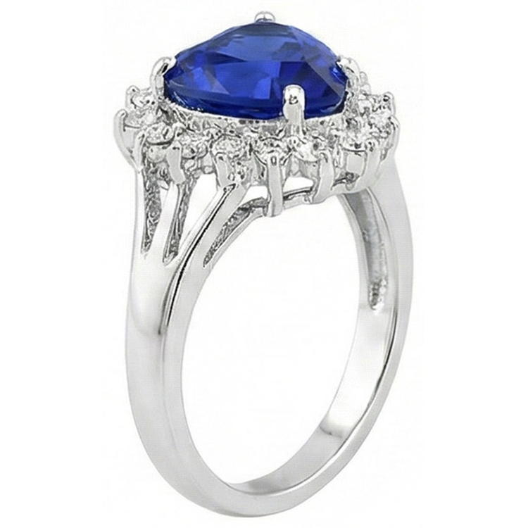 Bague Coeur Sri Lanka Saphir Bleu Et Diamants Naturels Extraits des Mines ( et non cultivés en laboratoire ) 7.61 Ct