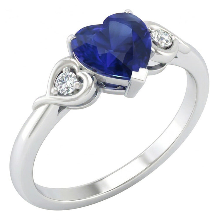Bague Coeur Trois Pierres Diamant & Saphir Bleu Foncé 1.75 Carats