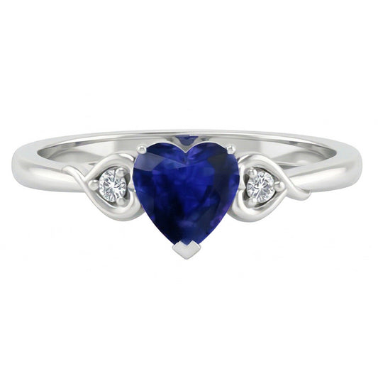 Bague Coeur Trois Pierres Diamant & Saphir Bleu Foncé 1.75 Carats