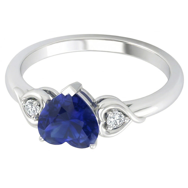 Bague Coeur Trois Pierres Diamant & Saphir Bleu Foncé 1.75 Carats