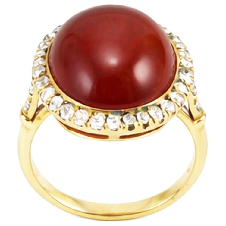 Bague Corail Rouge Taille Ovale Et Diamants Naturels Extraits des Mines ( et non cultivés en laboratoire ) Ronds 14 Ct Or Jaune 14K