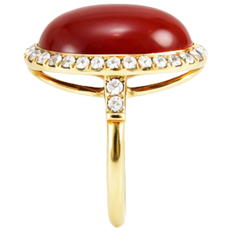 Bague Corail Rouge Taille Ovale Et Diamants Naturels Extraits des Mines ( et non cultivés en laboratoire ) Ronds 14 Ct Or Jaune 14K