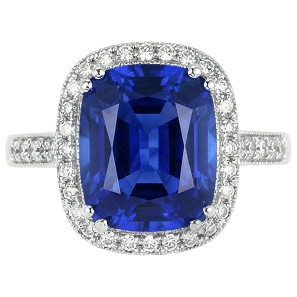 naturel cushion diamant 4.55carats bague vue de face