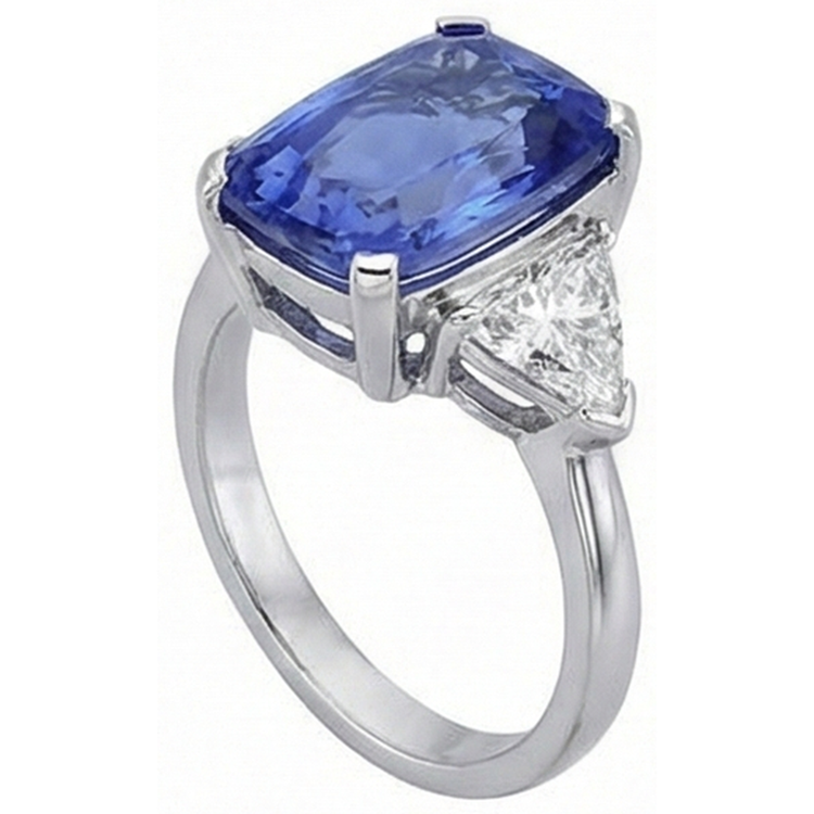 Bague Coussin Tanzanite Et Diamants Naturels Extraits des Mines ( et non cultivés en laboratoire ) 3 Pierres Or Blanc 5 Carats