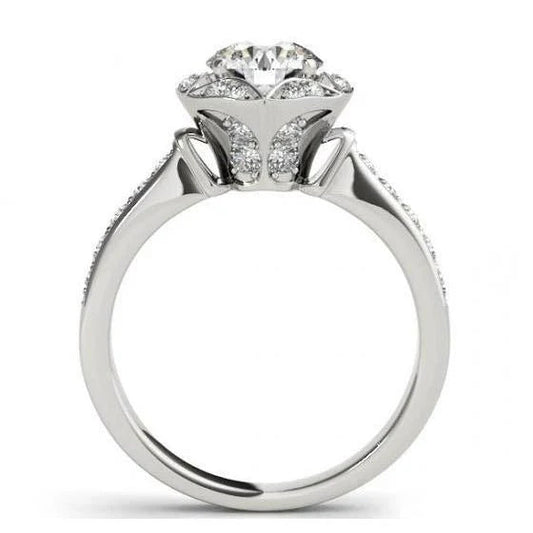 Bague D'Anniversaire De Fiançailles Halo De Réel Diamants 2 Carats Or Blanc 14K