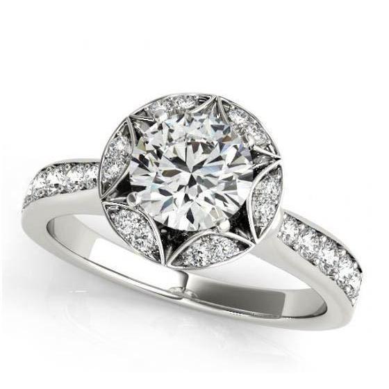 Bague D'Anniversaire De Fiançailles Halo De Réel Diamants 2 Carats Or Blanc 14K