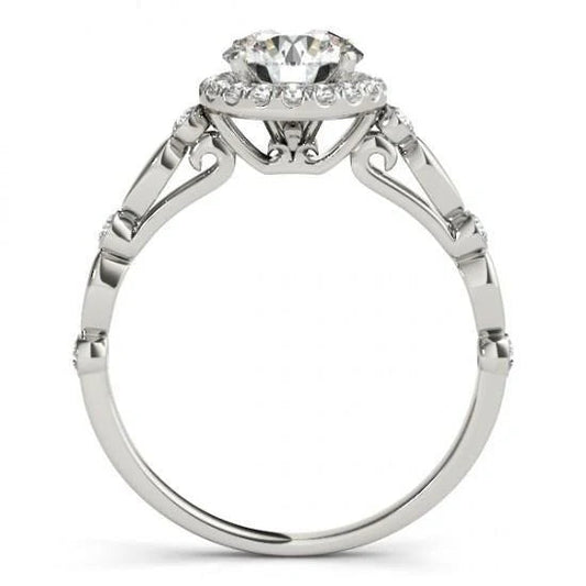 Bague D'Anniversaire De Fiançailles Ronde Avec Halo De Réel Diamants 1.50 Carat WG 14K