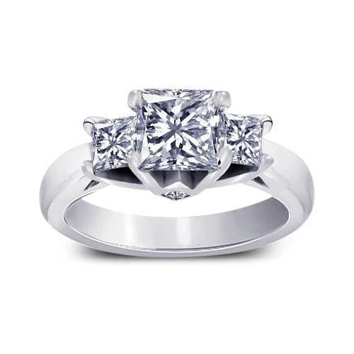 Bague D'Anniversaire En Réel Diamant Princesse De Style Trois Pierres De 1.70 Carat Nouveau