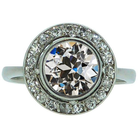 Bague D'Anniversaire Halo 4 Carats Sertie De Véritable Diamants Ronds Taille Ancienne