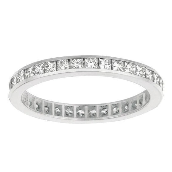 Bague D'Eternité En Or Blanc 2.24 Carats Avec Réel Diamants Taille Princesse