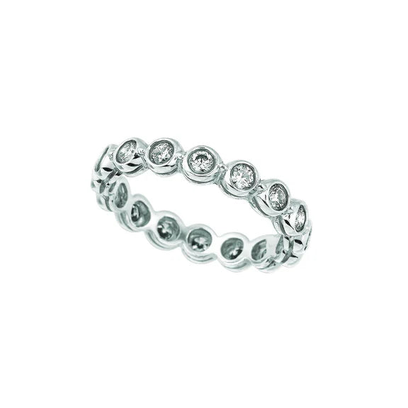 Bague D'Eternité En Réel Diamant Sertie De Lunette 1.60 Carats Bijoux En Or Blanc 14K