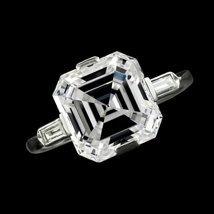 Bague Dame 3 Pierres Asscher & Baguette Réel Diamant Or 8.75 Carats