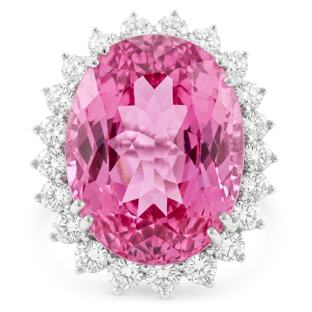 Bague Dame Diamant Naturels Extraits des Mines ( et non cultivés en laboratoire ) Kunzite Rose Taille Ovale Or Blanc 41.50 Ct