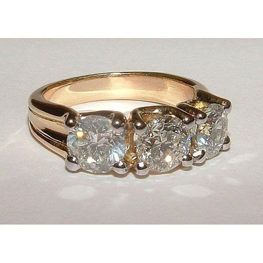 Bague Dame Naturel Diamant Coupe Ronde 3 Carats Or Jaune 14 Carats