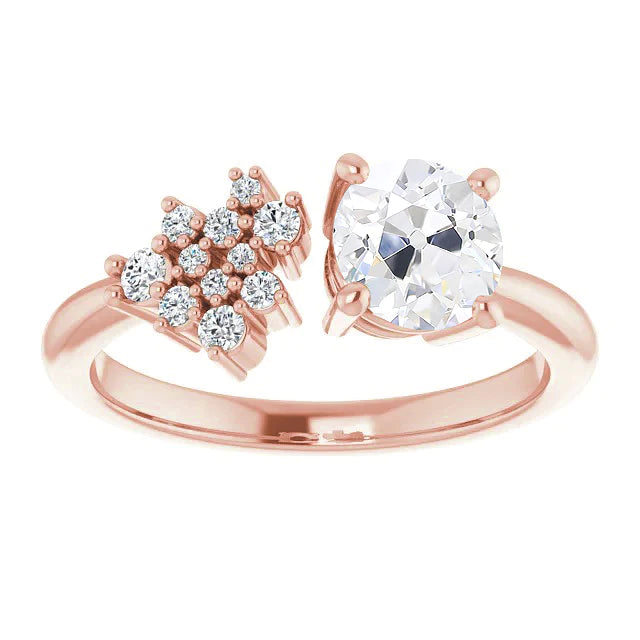 Bague Dame Ronde Ancienne Mine Cut Réel Diamant Or 14K Bijoux 3.25 Carats