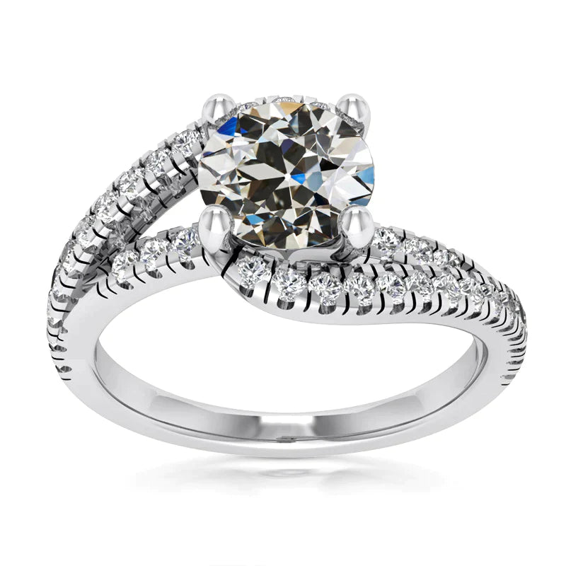 Bague Dame Ronde Ancienne Mine Réel Diamant Griffes Tige Torsadée 4.50 Carats