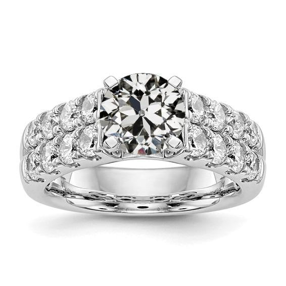 Bague Dame Ronde Véritable Diamant Taille Ancienne Double Rang Accents 5 Carats