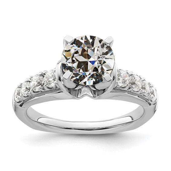 Bague Dame Ronde Vieux Mineur Naturel Diamant Or Blanc 14K 3.50 Carats