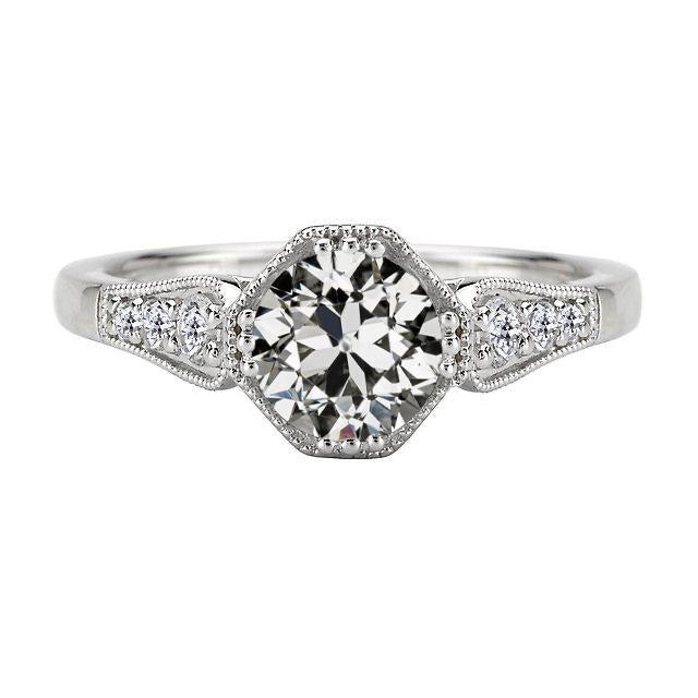 Bague Dame Ronde Vieux Mineur Naturel Diamant Or Blanc 14K Bijoux 3 Carats