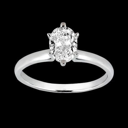 Bague Dame Solitaire Réel Diamant Taille Ovale 1.01 Carat Or Blanc 14K
