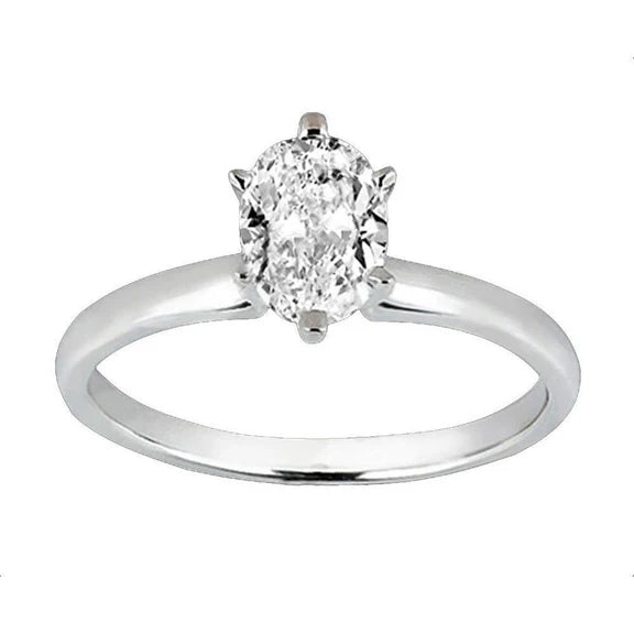 Bague Dame Solitaire Réel Diamant Taille Ovale 1.01 Carat Or Blanc 14K