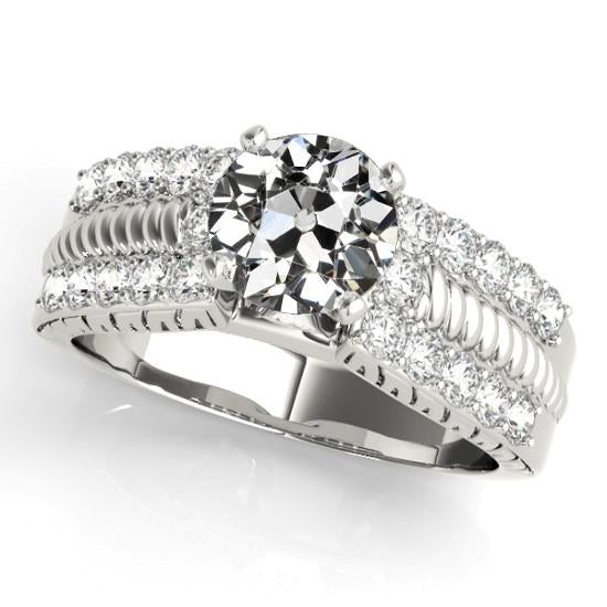 Bague Dame Vieux mineur Naturel Diamant Corde Style Large Bande 4.50 Carats