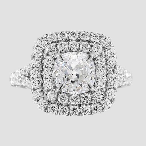 Bague Dames Double Halo Coussin Ancienne Mine Cut Réel Diamant 6 Carats