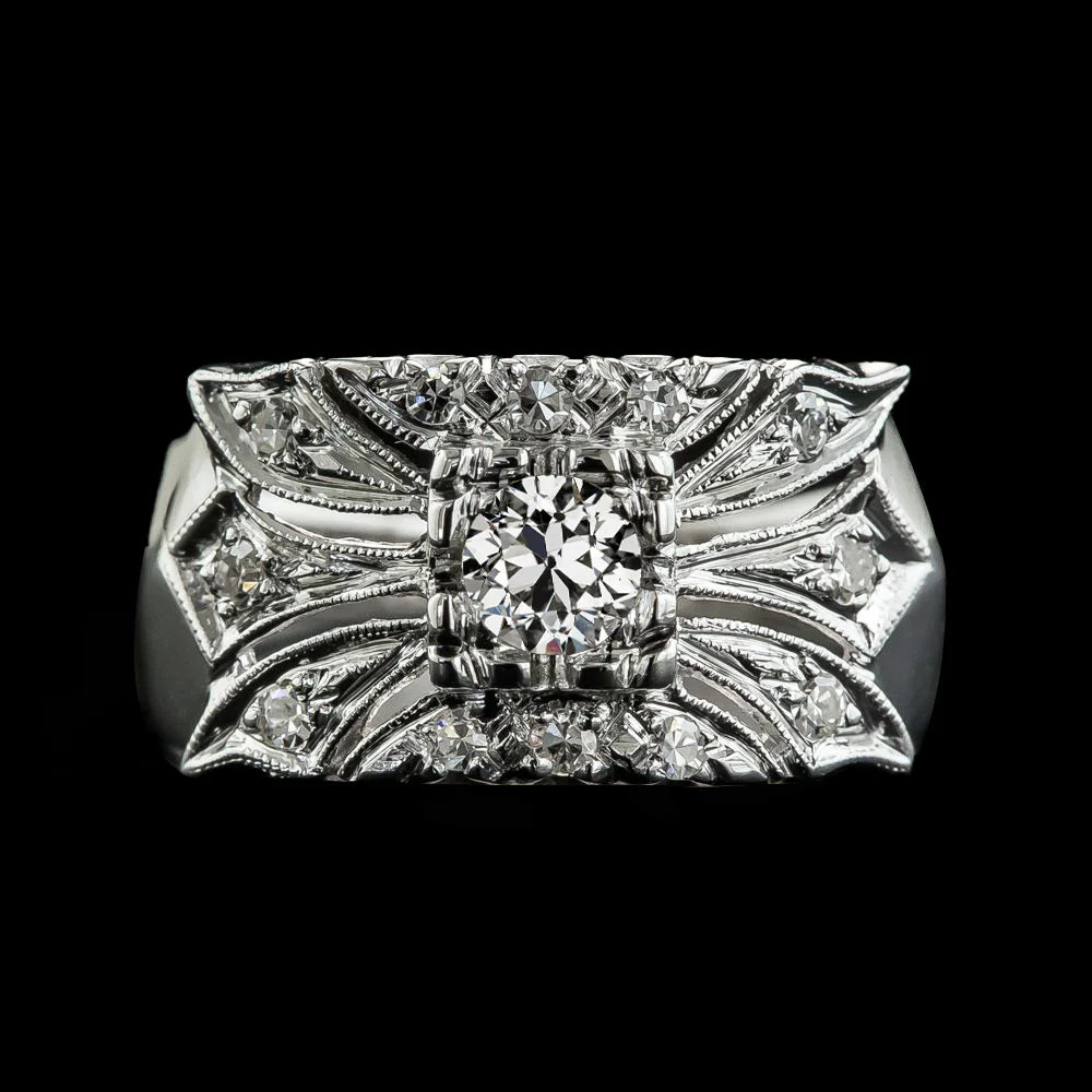 Bague Dames Réel Diamant Vintage Style Vieux Mineur 2 Carats Or Millgrain