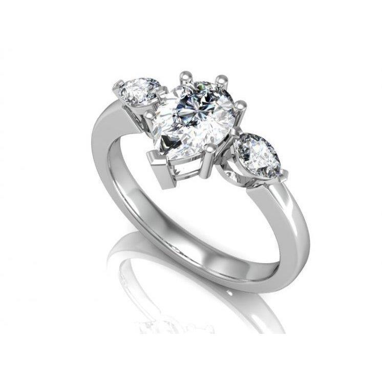 Bague D'anniversaire Avec 3 Réel Diamants Taille Poire De 1.80 Ct En Or Blanc 14K