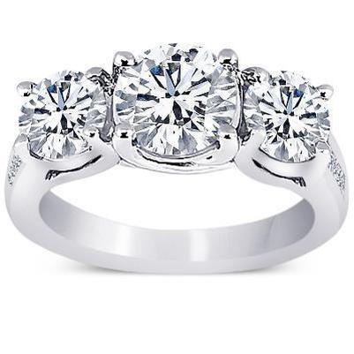 Bague D'anniversaire De Mariage De Style 3 Pierres Avec Naturel Diamants Ronds De 4.31 Carats