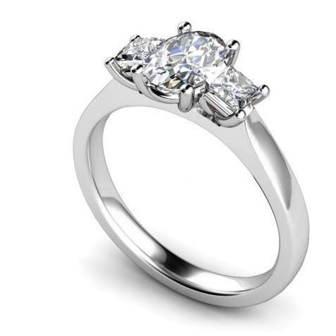Bague D'anniversaire Ovale Et Princesse De 2.50 Carats Avec 3 Réel Diamants En Pierre