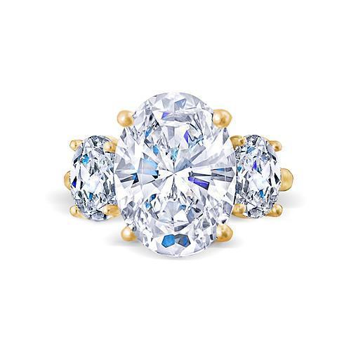 Bague D'anniversaire Véritable Diamant Ovale Trois Pierres Pour Femmes En Or Jaune 2.50 Ct