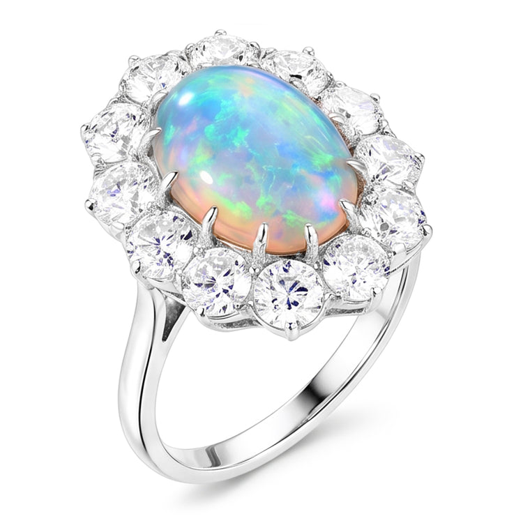 Bague De Cocktail En Opale Halo Pour Femme