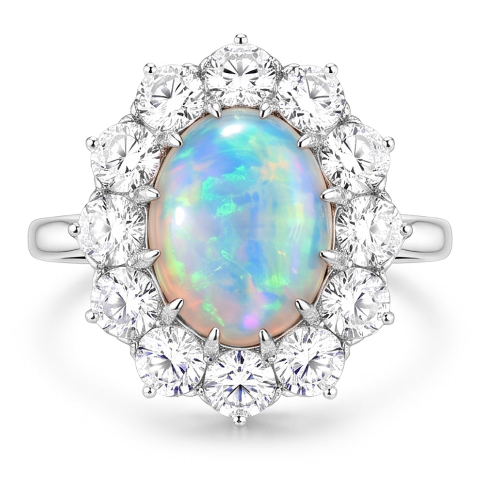 Bague De Cocktail En Opale Halo Pour Femme