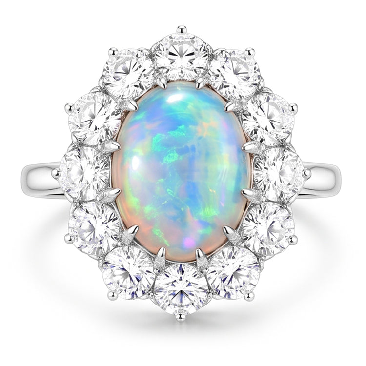 Bague De Cocktail En Opale Halo Pour Femme