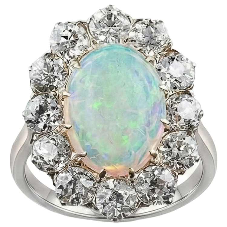 Bague De Cocktail En Opale Halo Pour Femme