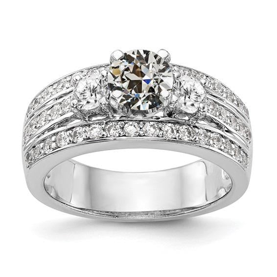 Bague De Dame Vieux Mineur Naturel Diamant 3 Pierre Style 5 Carats Tige Épaisse