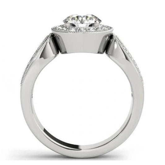 Bague De Fançailles Ronde Avec Halo De Réel Diamant Anniversaire 1.35 Carat WG 14K