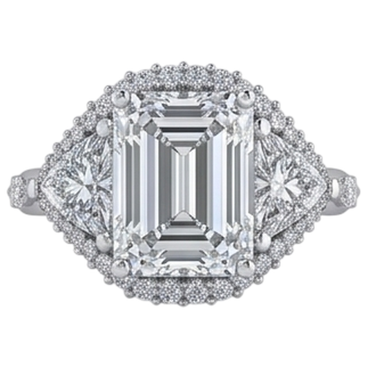Bague De Fiaançaille à 3,95 carats De Diamants Émeraudes Trillion Brillants à 3,95 carats