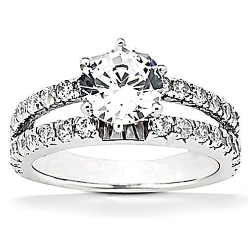 Bague De Fiançaille Avec Griffes Et Tige Fendue A 2,50 Carats De Véritable Diamants 14K D'Or Blanc