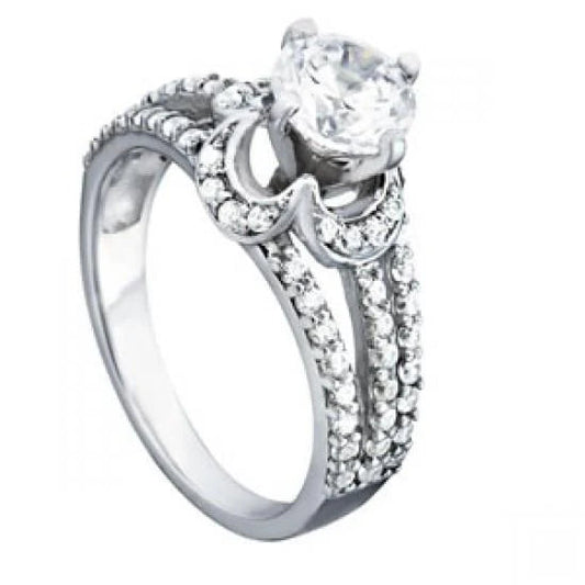 Bague De Fiançaille Avec Tige Fendue à 1,35 Carats De Réel Diamants Ronds 14K D'Or Blanc